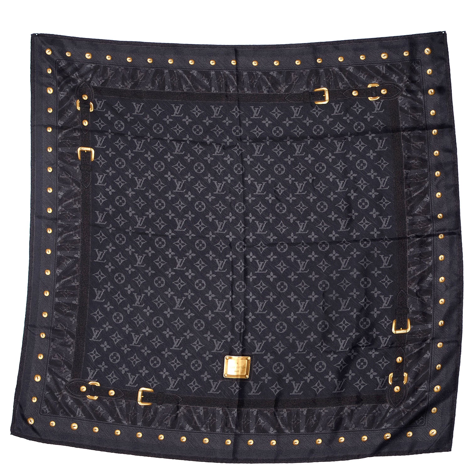 Louis Vuitton Silk Monogram New Denim Bandana Scarf Black 2 of 5