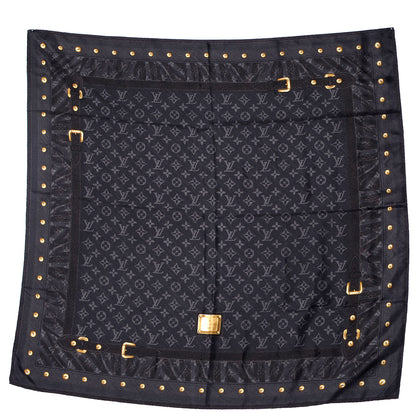 Louis Vuitton Silk Monogram New Denim Bandana Scarf Black 2 of 5