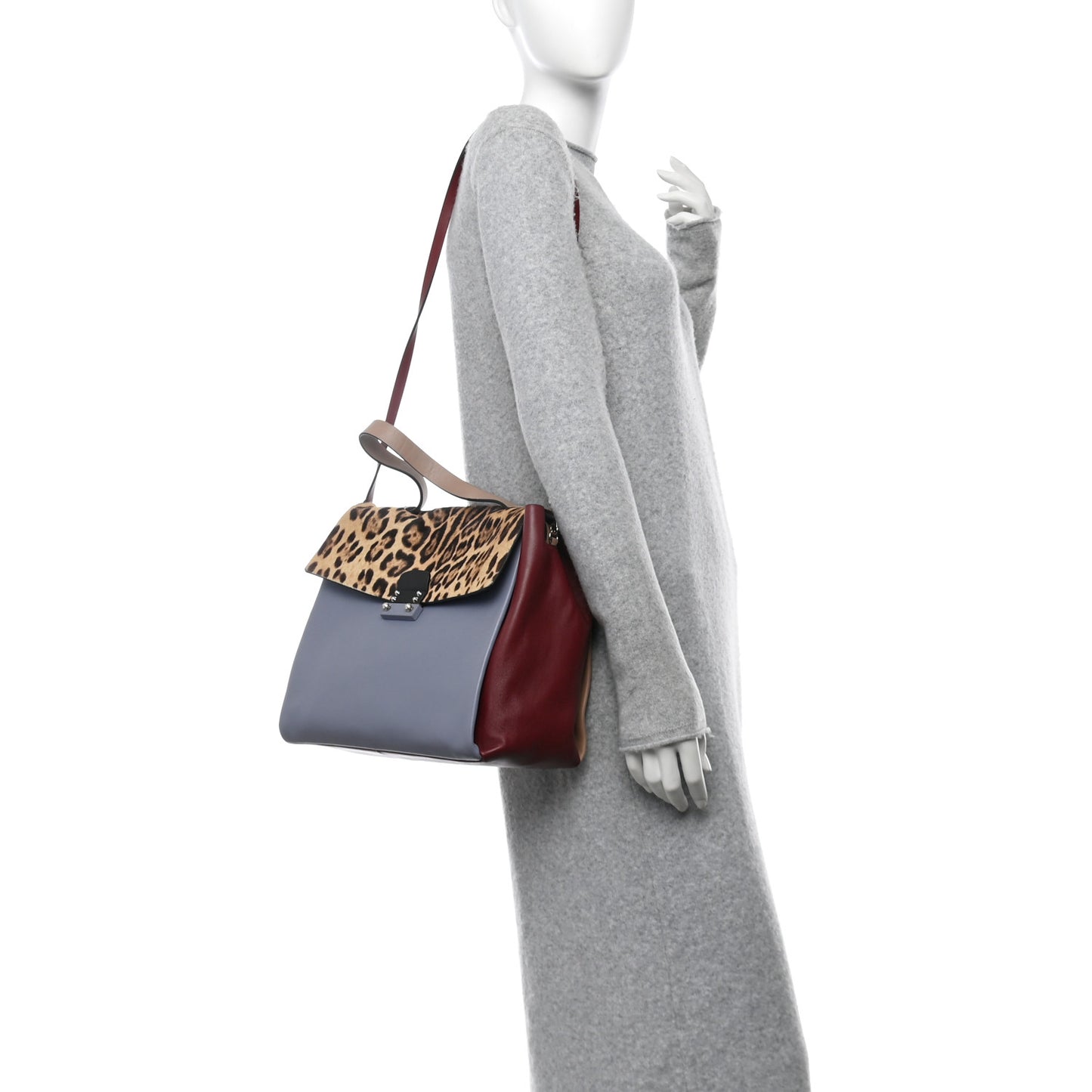 Calfskin Pony Hair Colorblock Mime Single Handle Bag Multicolor