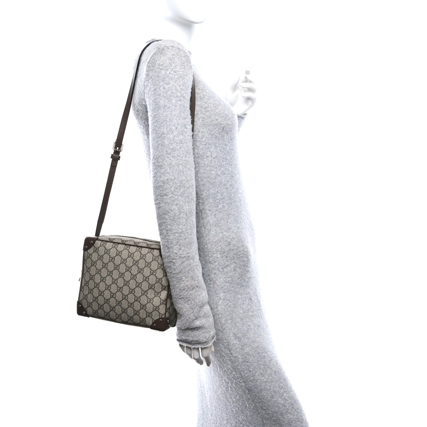GG Supreme Monogram Textured Calfskin Square Messenger Bag Beige Ebony New Acero