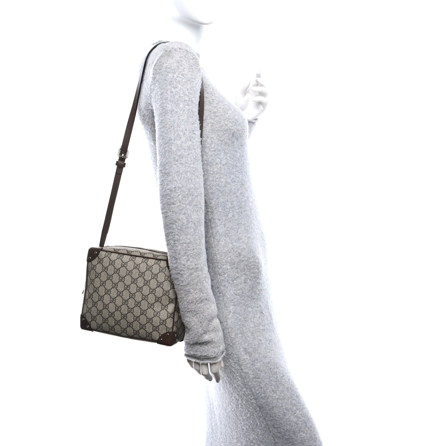 Gucci GG Supreme Monogram Textured Calfskin Square Messenger Bag Beige Ebony New Acero 2 of 11