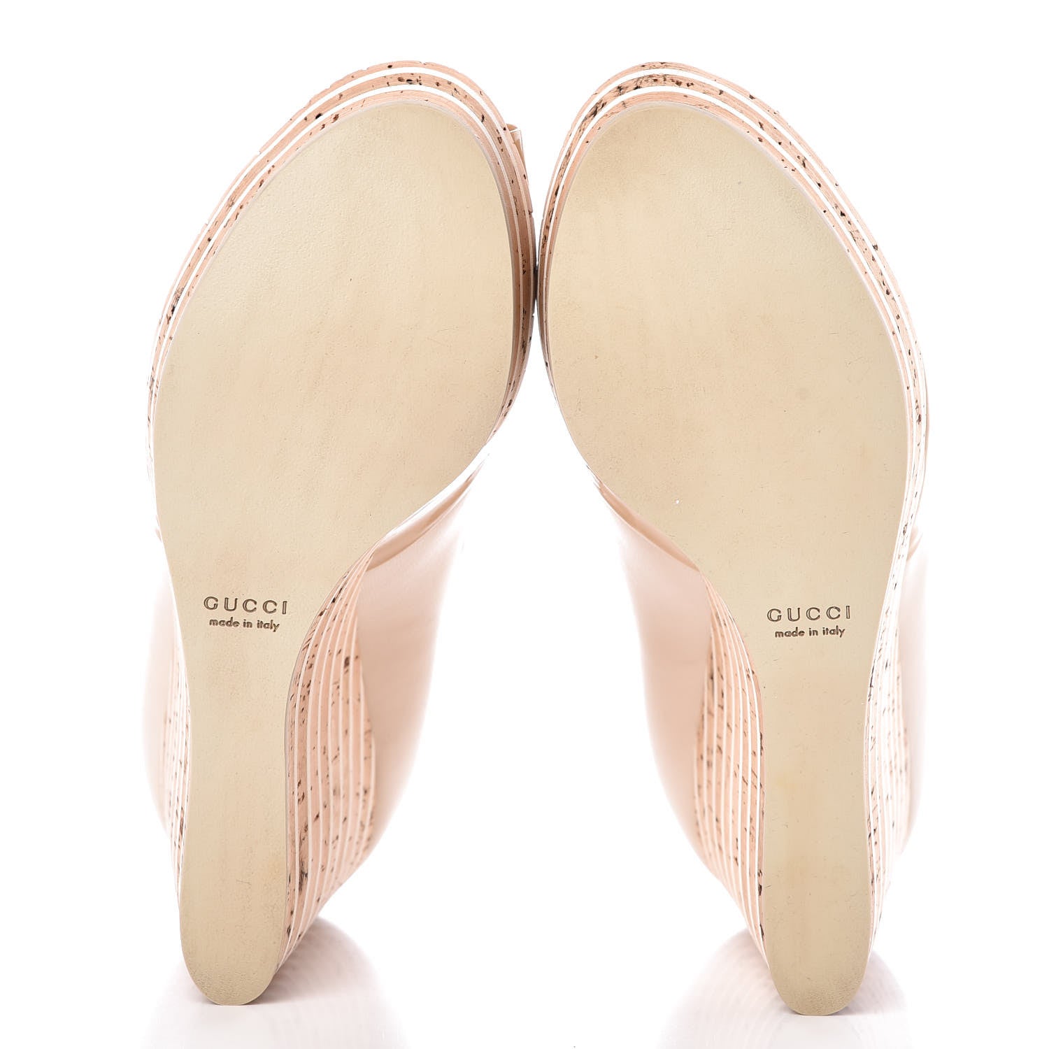 Gucci Patent Cork Eilin Striped Wedge Sandals 38.5 Nude 5 of 8