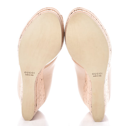 Gucci Patent Cork Eilin Striped Wedge Sandals 38.5 Nude 5 of 8