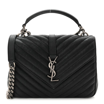 Saint Laurent Sheepskin Matelasse Chevron Monogram Medium College Bag Black 1 of 20