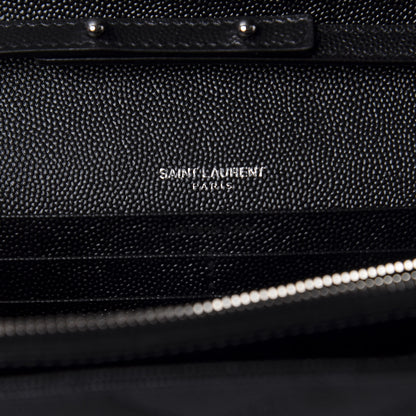 Saint Laurent Grain De Poudre Matelasse Chevron Monogram Chain Wallet Black 6 of 7