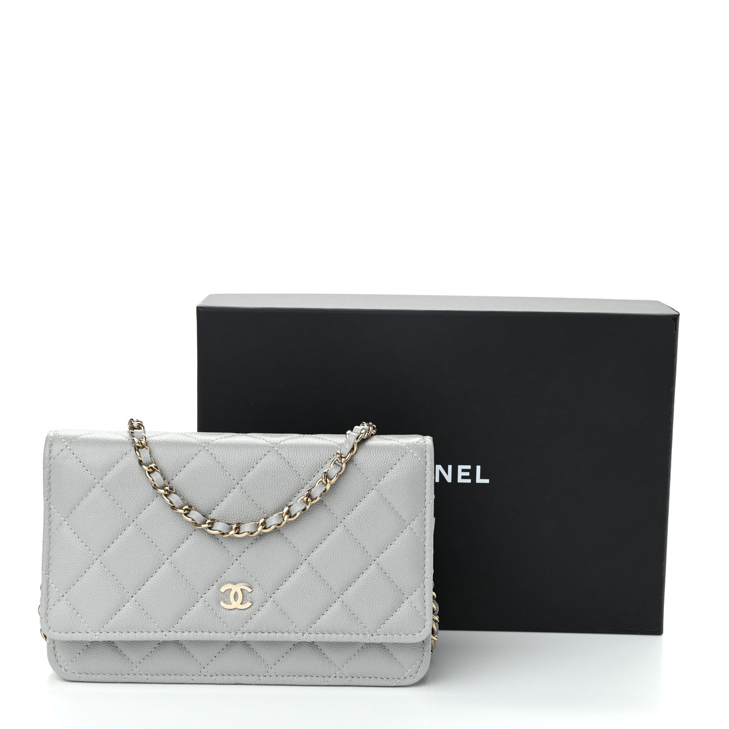 Caviar Quilted Wallet On Chain WOC Grey