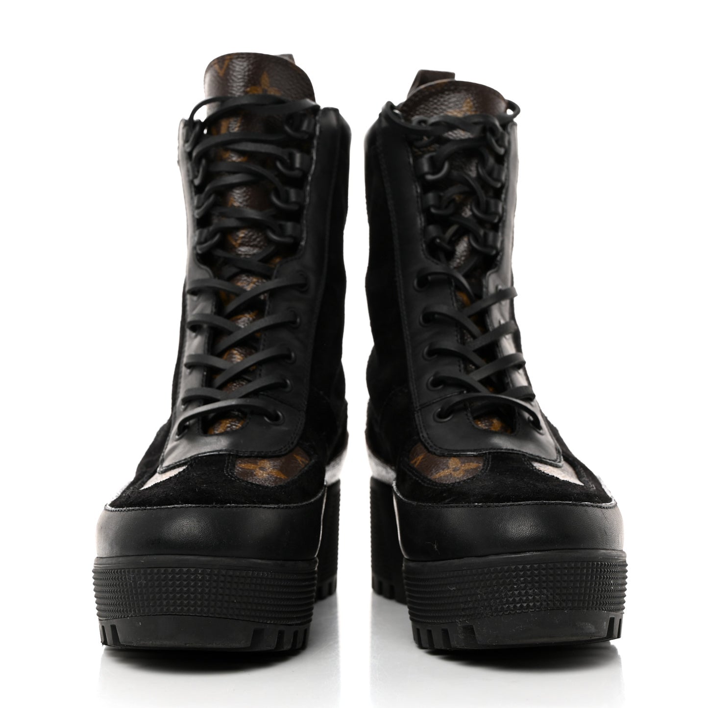Suede Calfskin Monogram Laureate Platform Desert Boots 39.5 Black