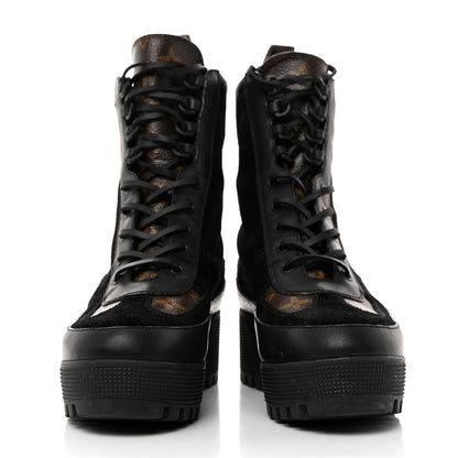 Louis Vuitton Suede Calfskin Monogram Laureate Platform Desert Boots 39.5 Black 2 of 8