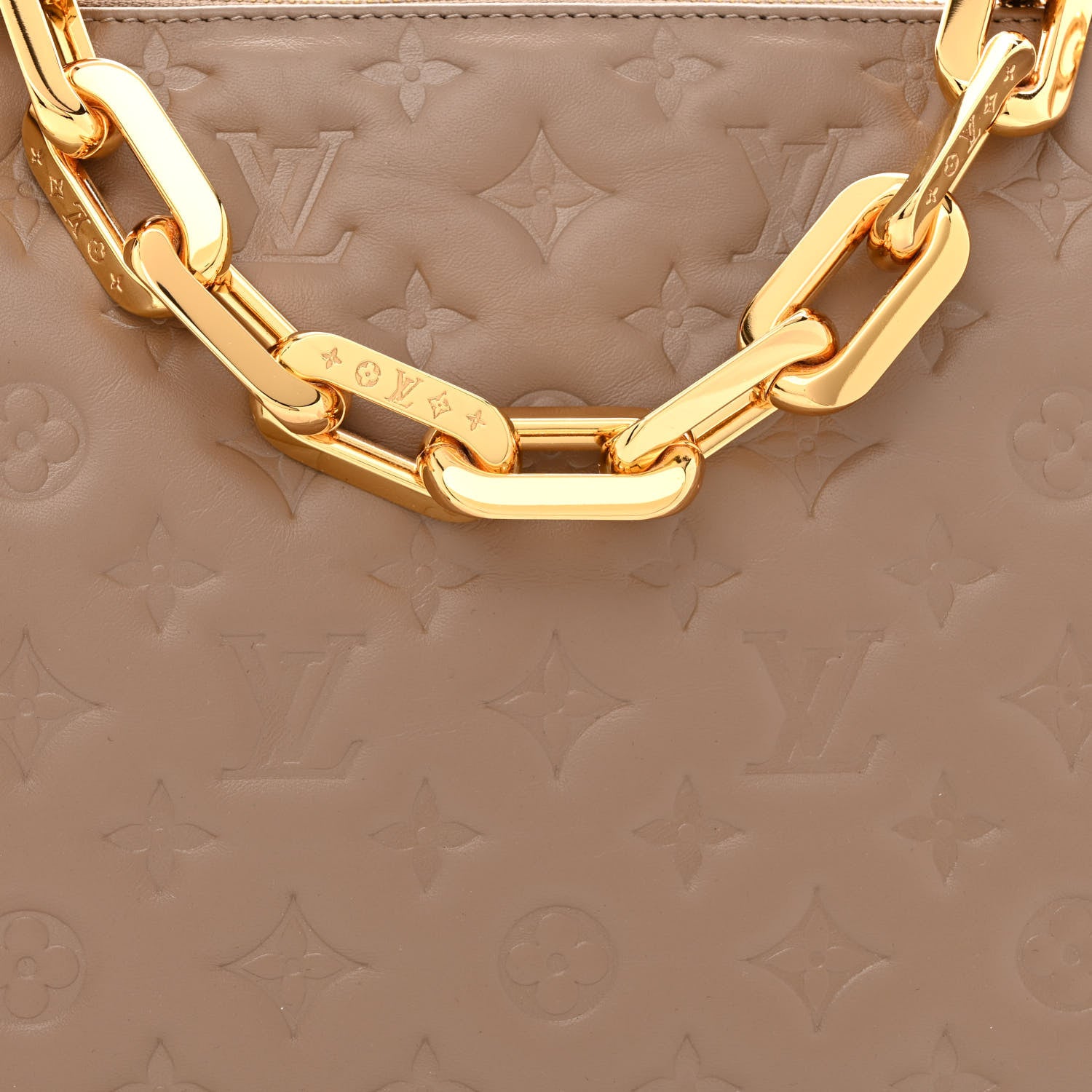 Louis Vuitton Lambskin Embossed Monogram Coussin MM Taupe 9 of 11