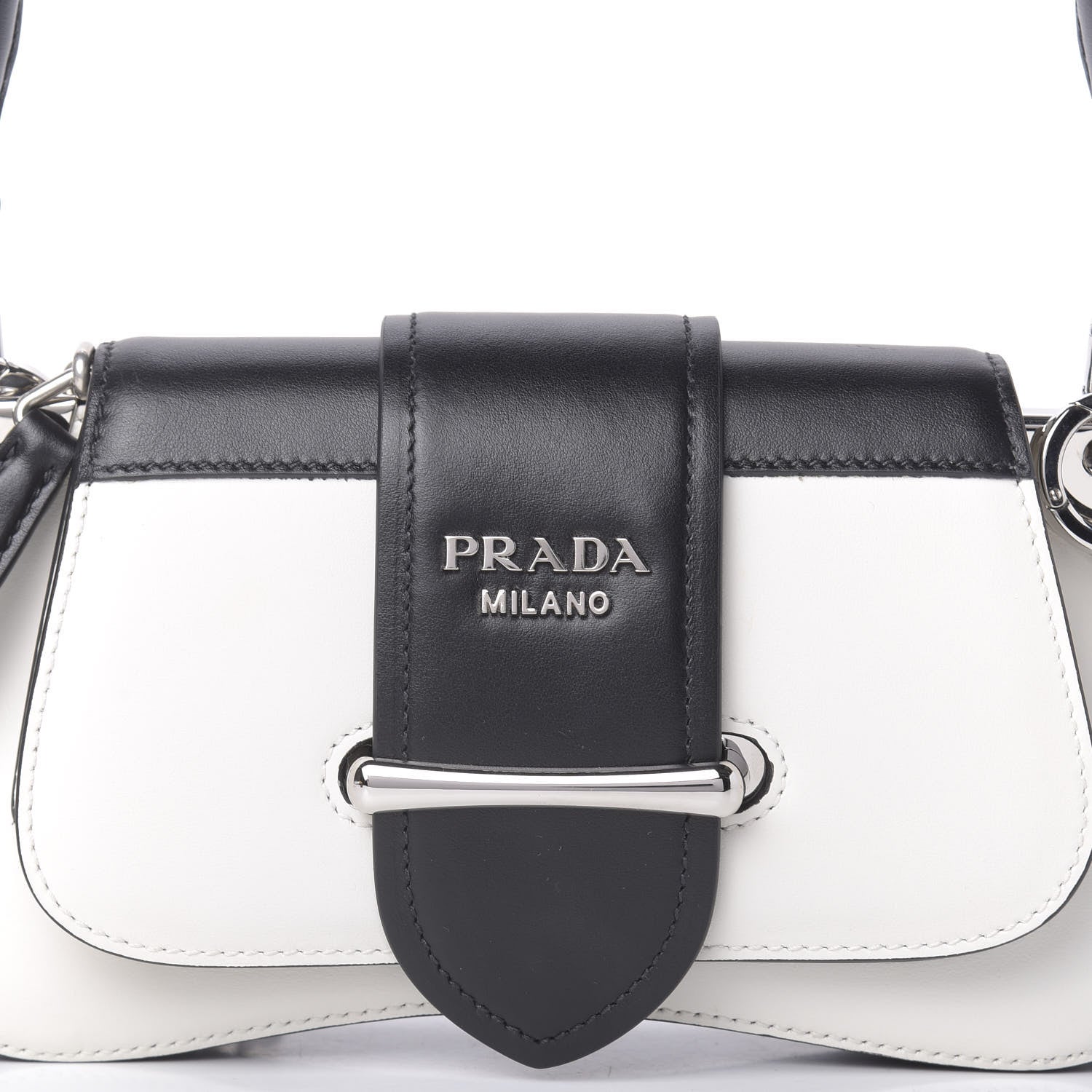 Prada City Calfskin Sidonie Shoulder Bag White Black 11 of 11