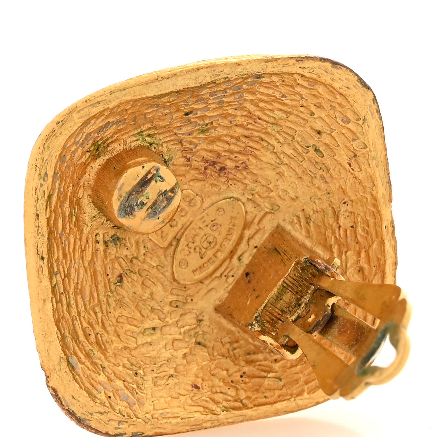 CC Diamond Shaped Clip On Earrings Gold