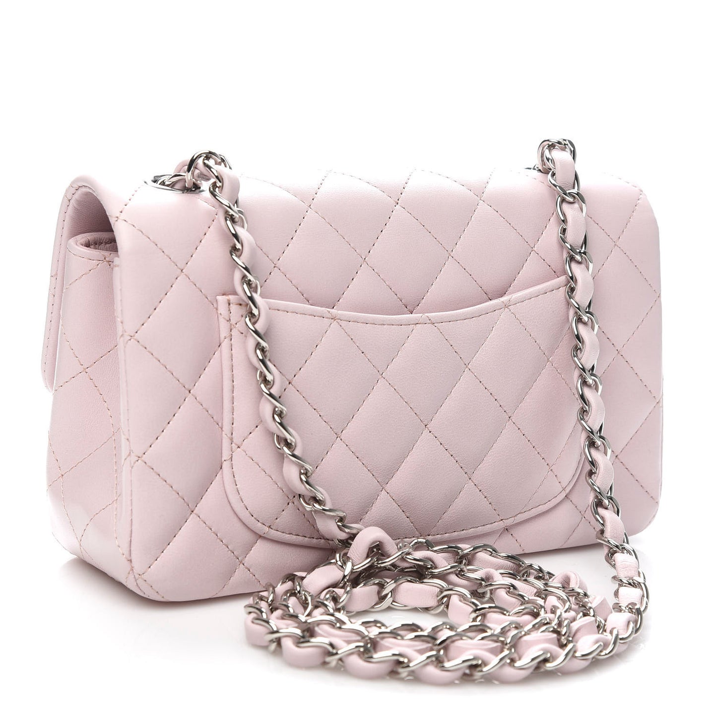 Lambskin Quilted Mini Rectangular Flap Light Pink