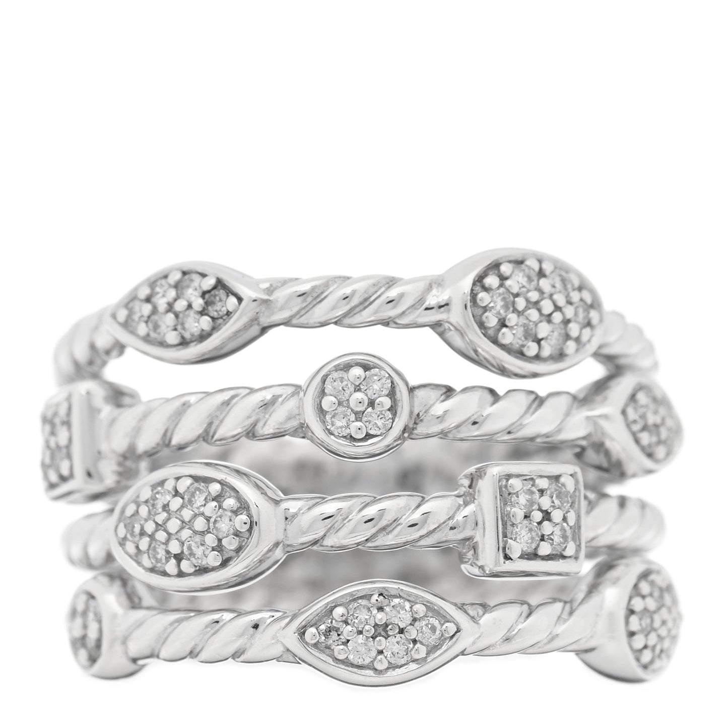 Sterling Silver Diamond Confetti 4 Row Ring 53 6.25