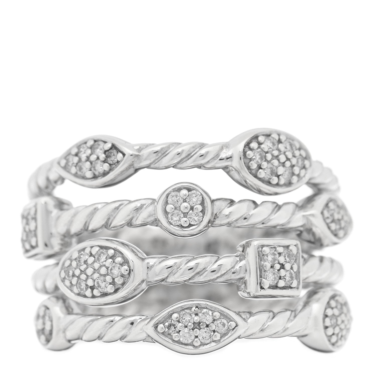 David Yurman Sterling Silver Diamond Confetti 4 Row Ring 53 6.25 1 of 5