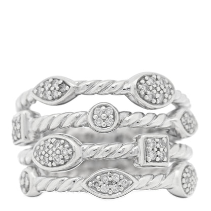 David Yurman Sterling Silver Diamond Confetti 4 Row Ring 53 6.25 1 of 5