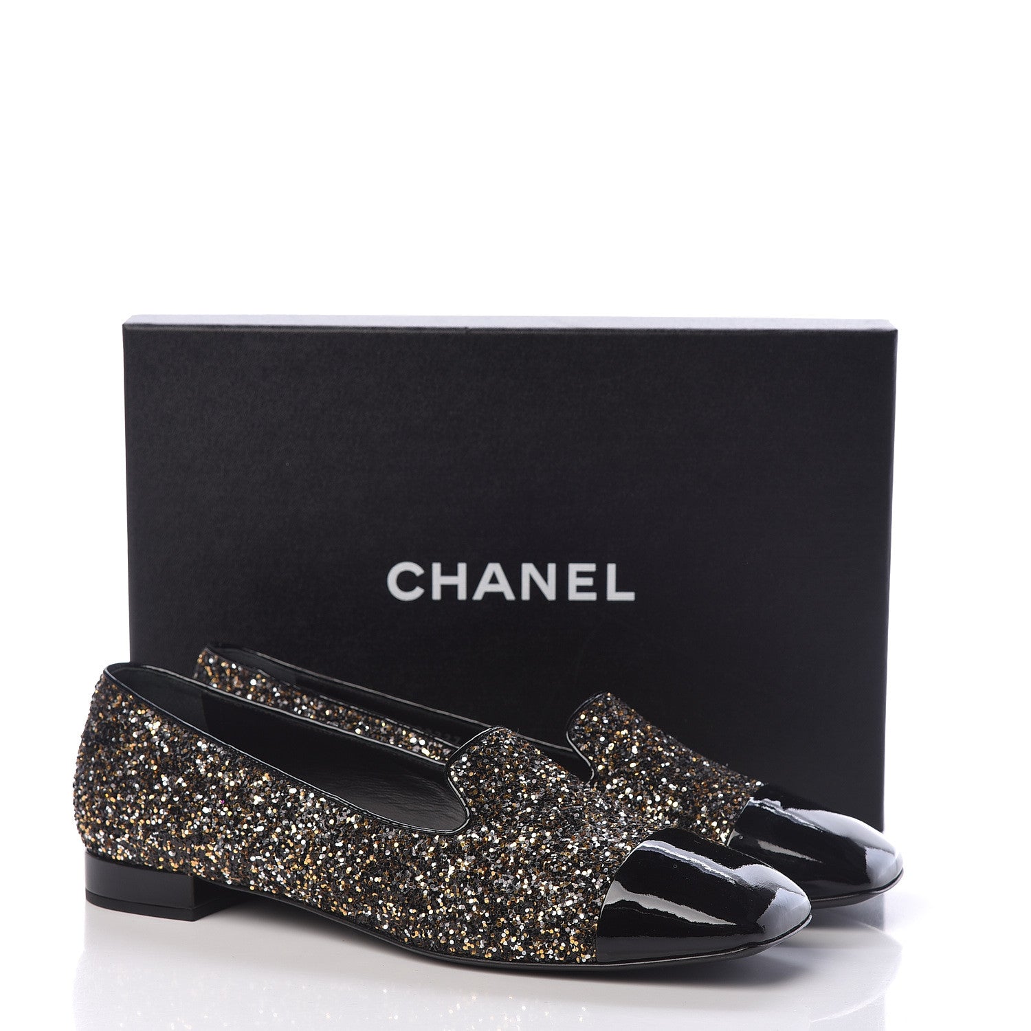 Chanel Glitter Fabric Patent Calfskin Mocassin Loafers 42 Black Bronze 8 of 8