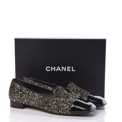 Chanel Glitter Fabric Patent Calfskin Mocassin Loafers 42 Black Bronze 8 of 8