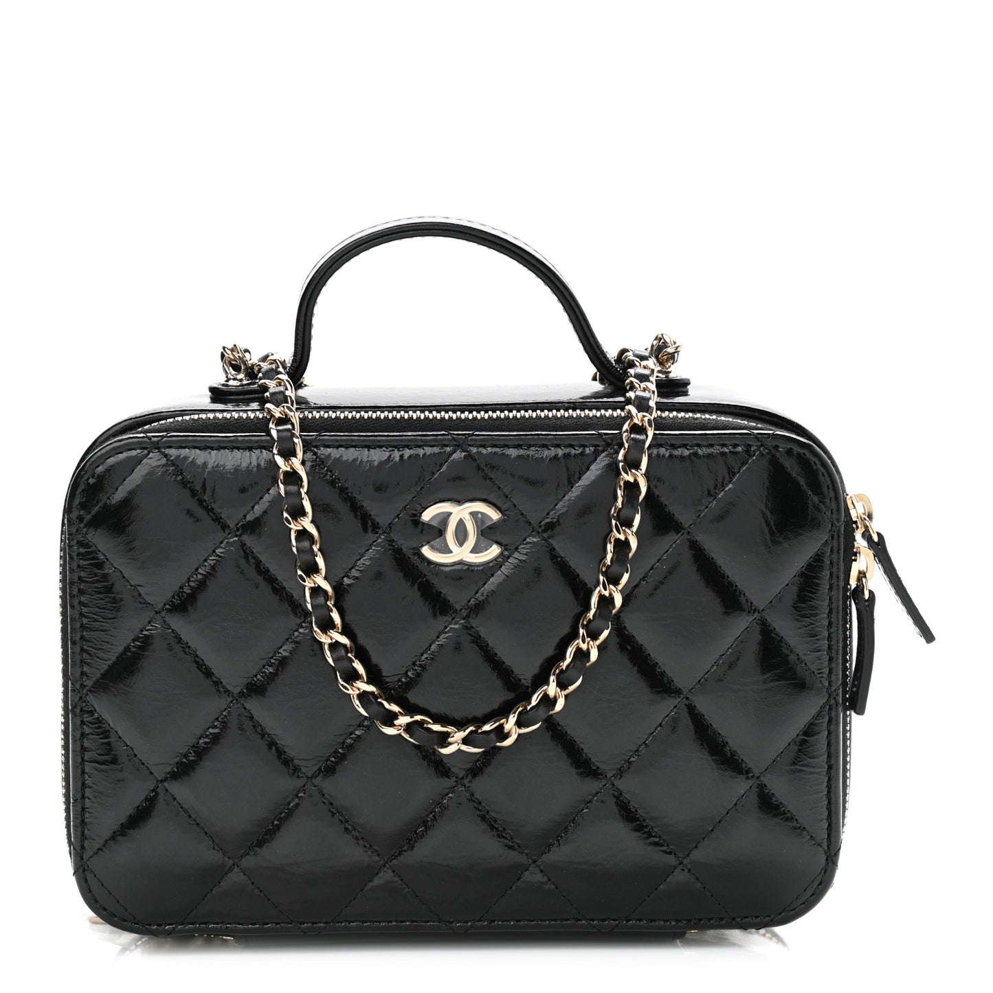Shiny Lambskin Quilted CC Vanity Case Black
