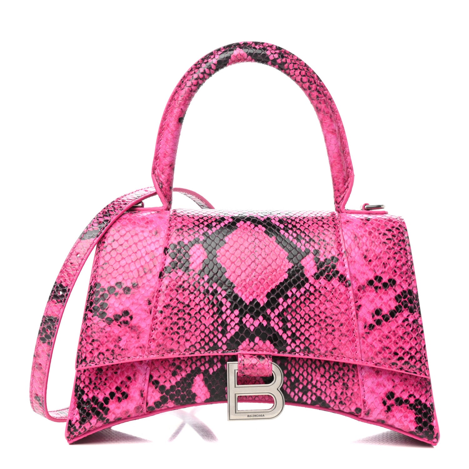 Balenciaga Shiny Calfskin Python Effect Small Hourglass Top Handle Bag Fuchsia Black 1 of 9