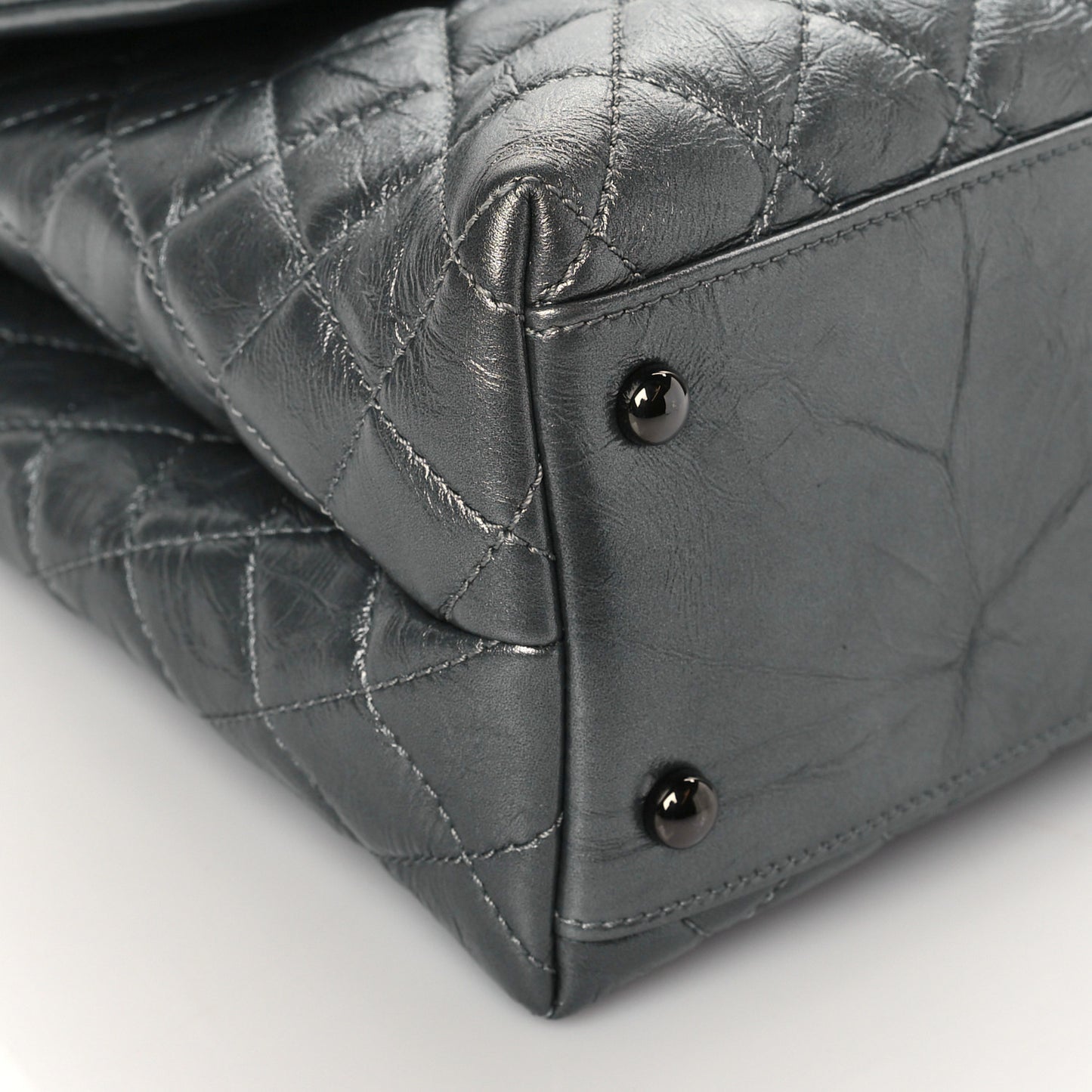 Metallic Aged Calfskin Quilted Medium Coco Handle Flap Charcoal