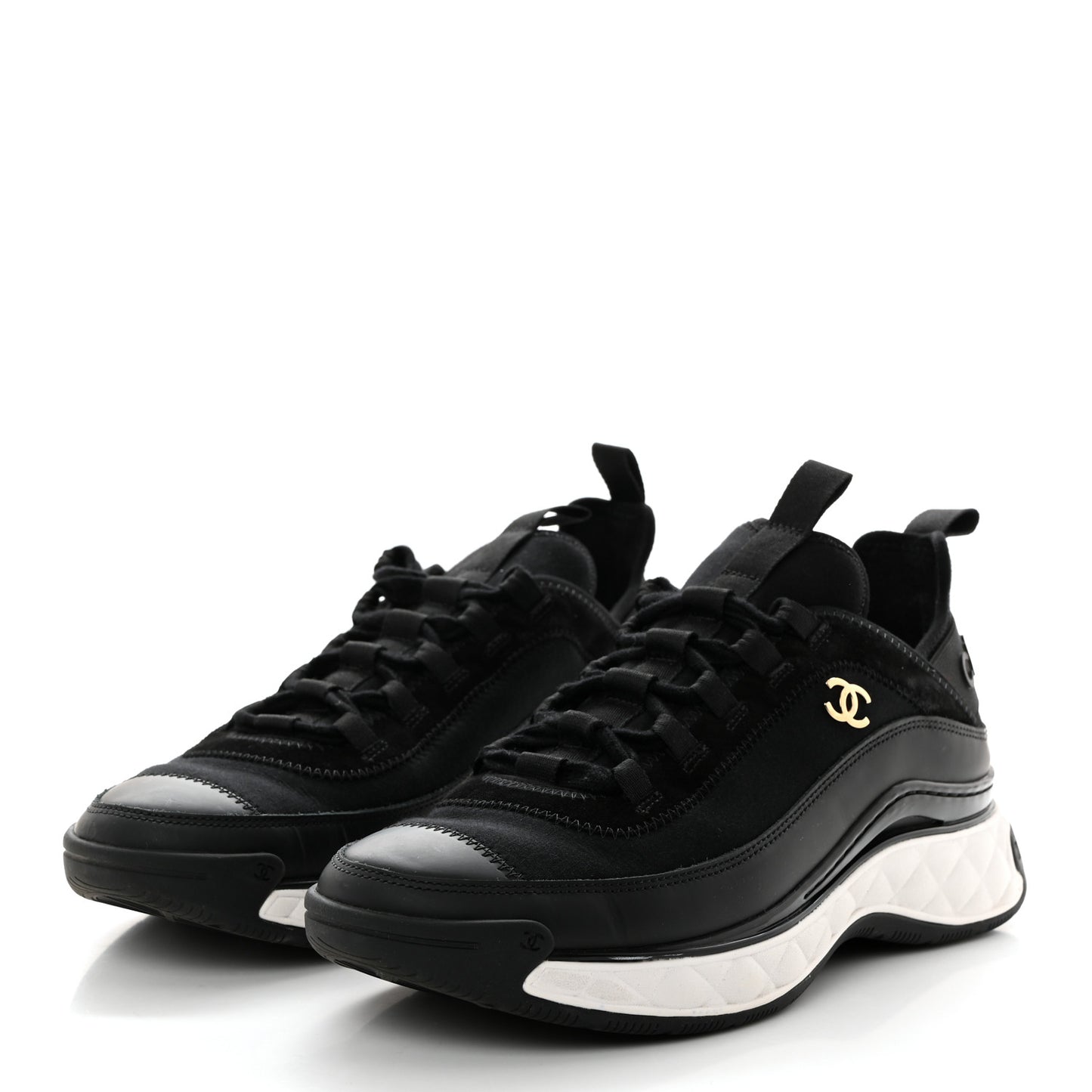 Velvet Calfskin Mixed Fibers CC Sneakers 40 Black