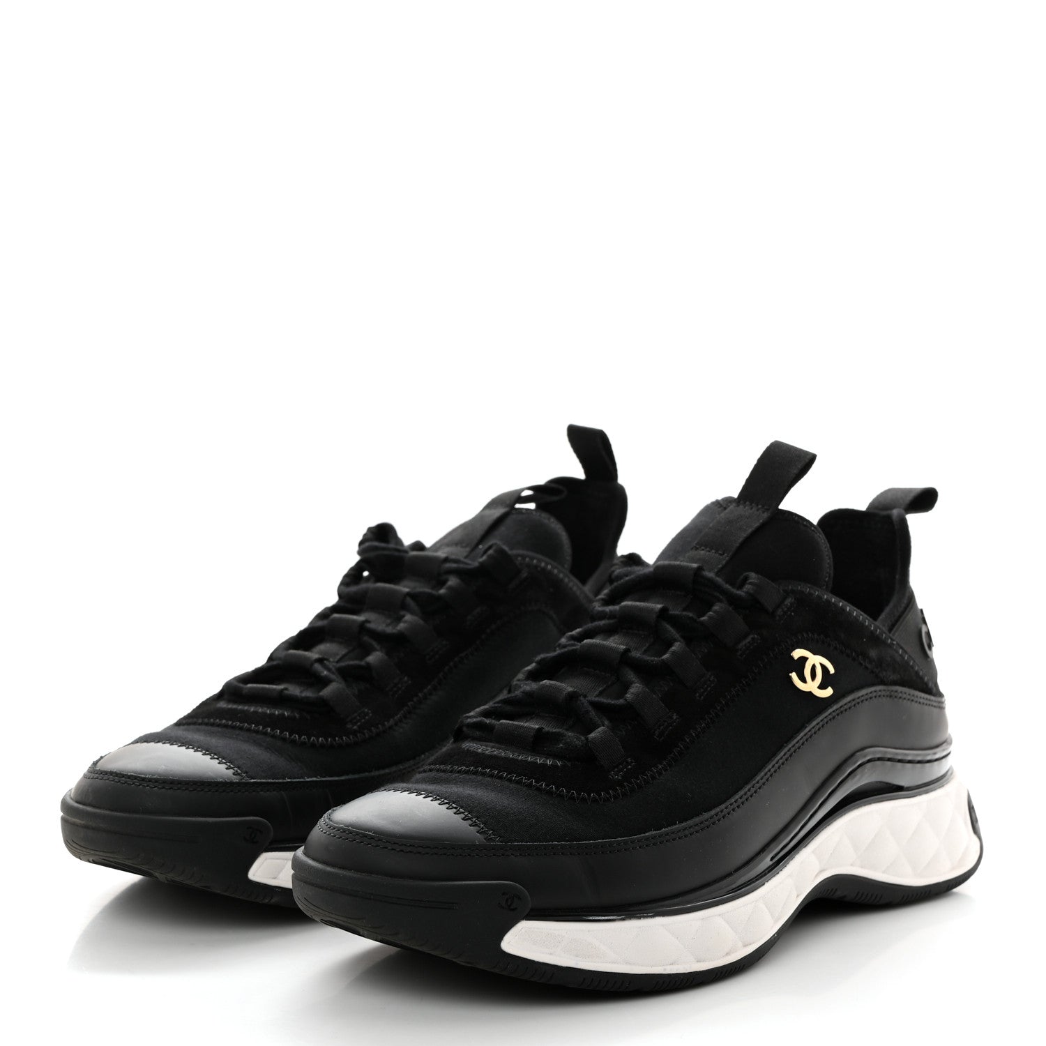 Chanel Velvet Calfskin Mixed Fibers CC Sneakers 40 Black 3 of 8