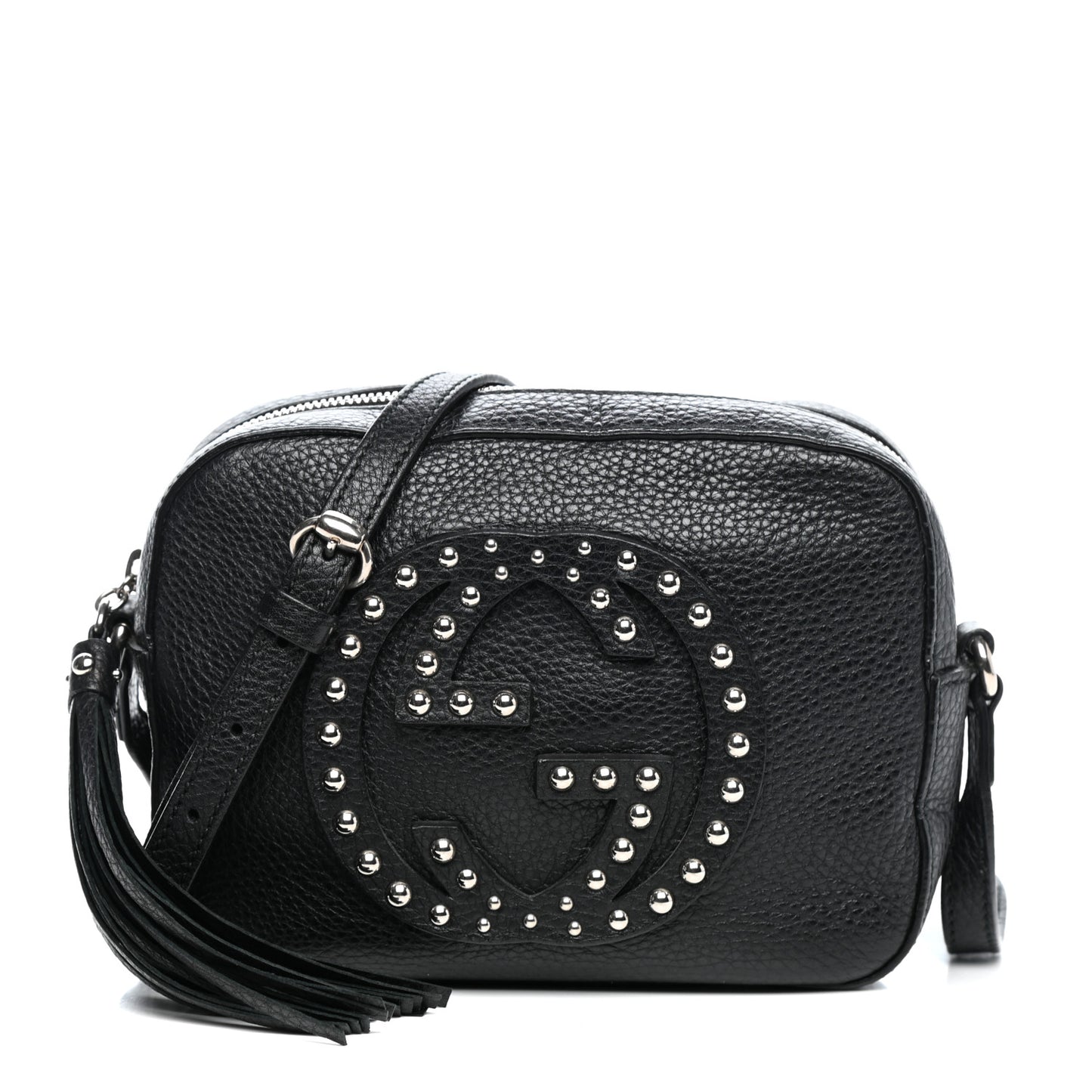 Pebbled Calfskin Studded Small Soho Disco Bag Black