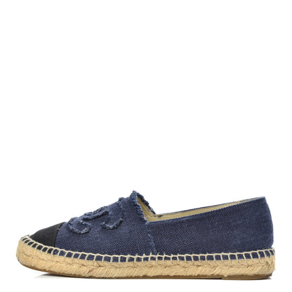 Chanel Linen CC Espadrilles 38 Blue Black 1 of 10