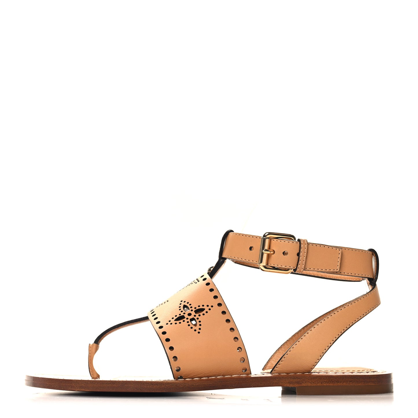 Soft Calfskin Perforated Horizon Flat Sandals 36.5 Natural