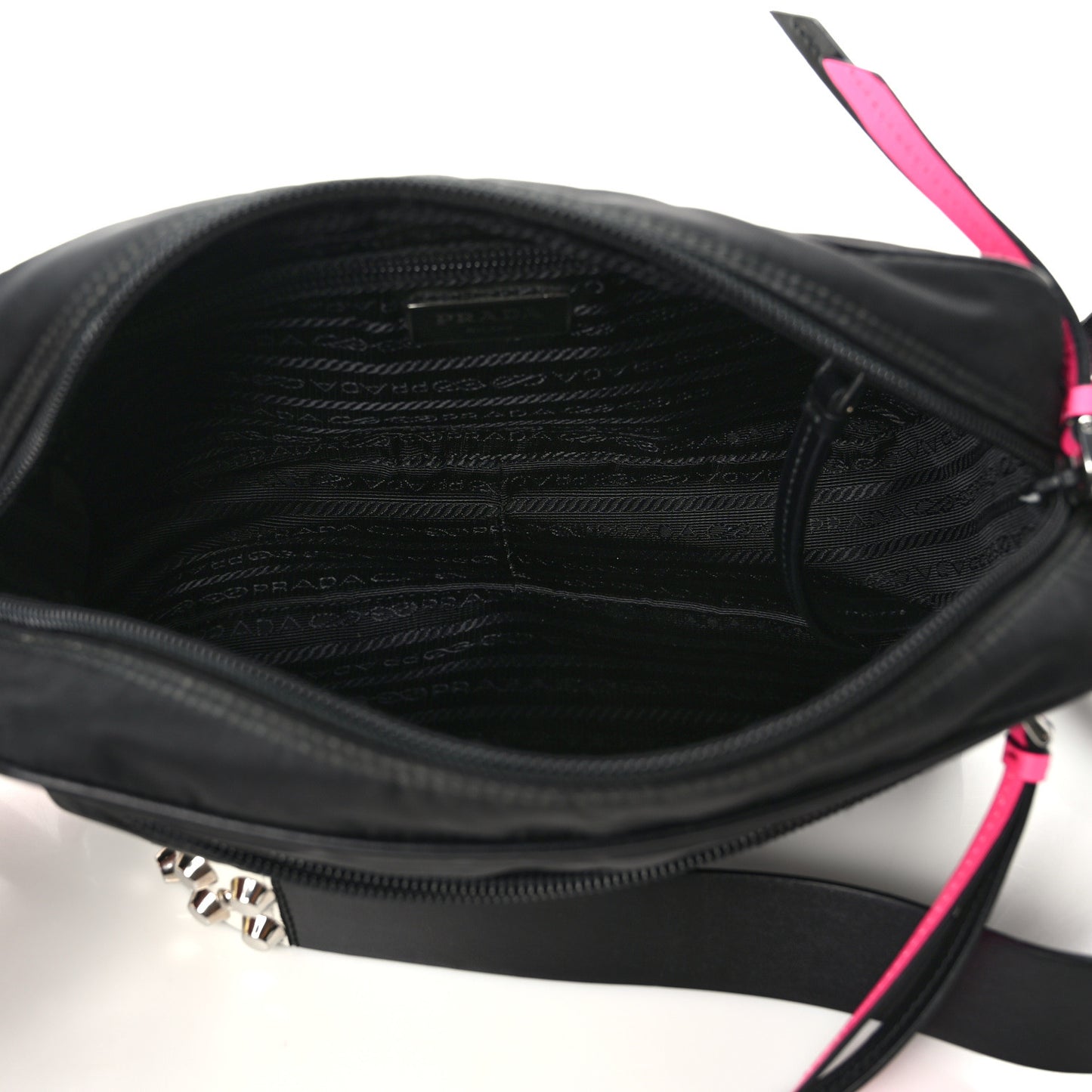 Tessuto Nylon Studded New Vela Shoulder Bag Black Pink