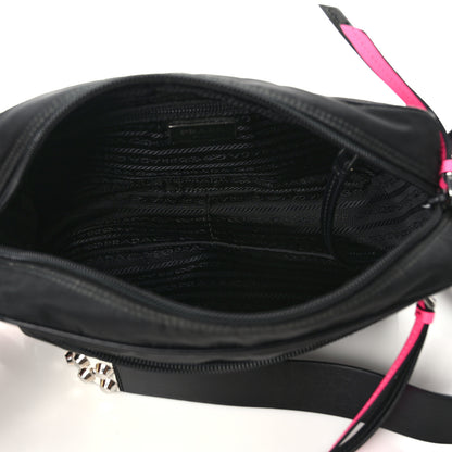Prada Tessuto Nylon Studded New Vela Shoulder Bag Black Pink 5 of 9