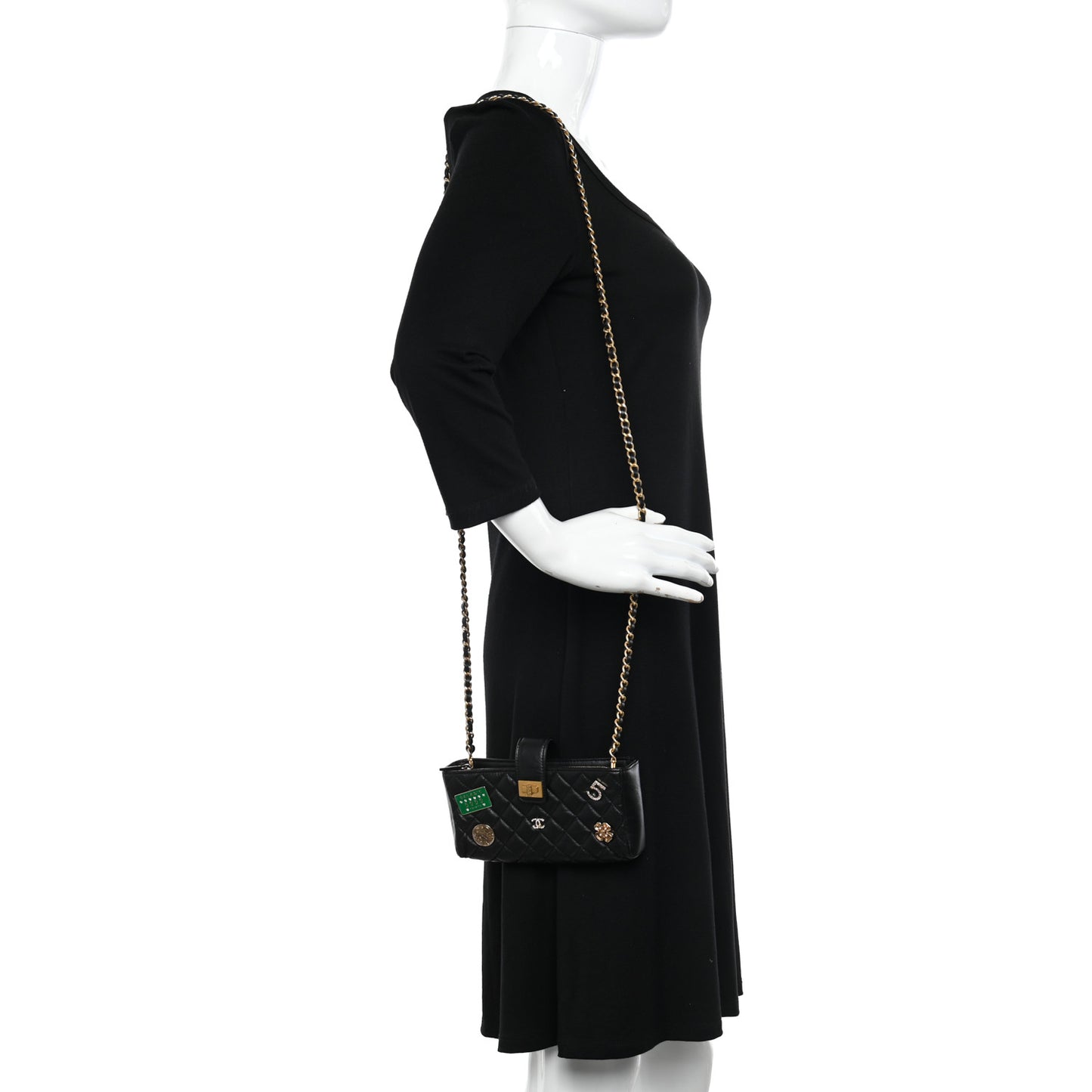Aged Calfskin Lucky Charms 2.55 Reissue Mini Clutch With Chain Black