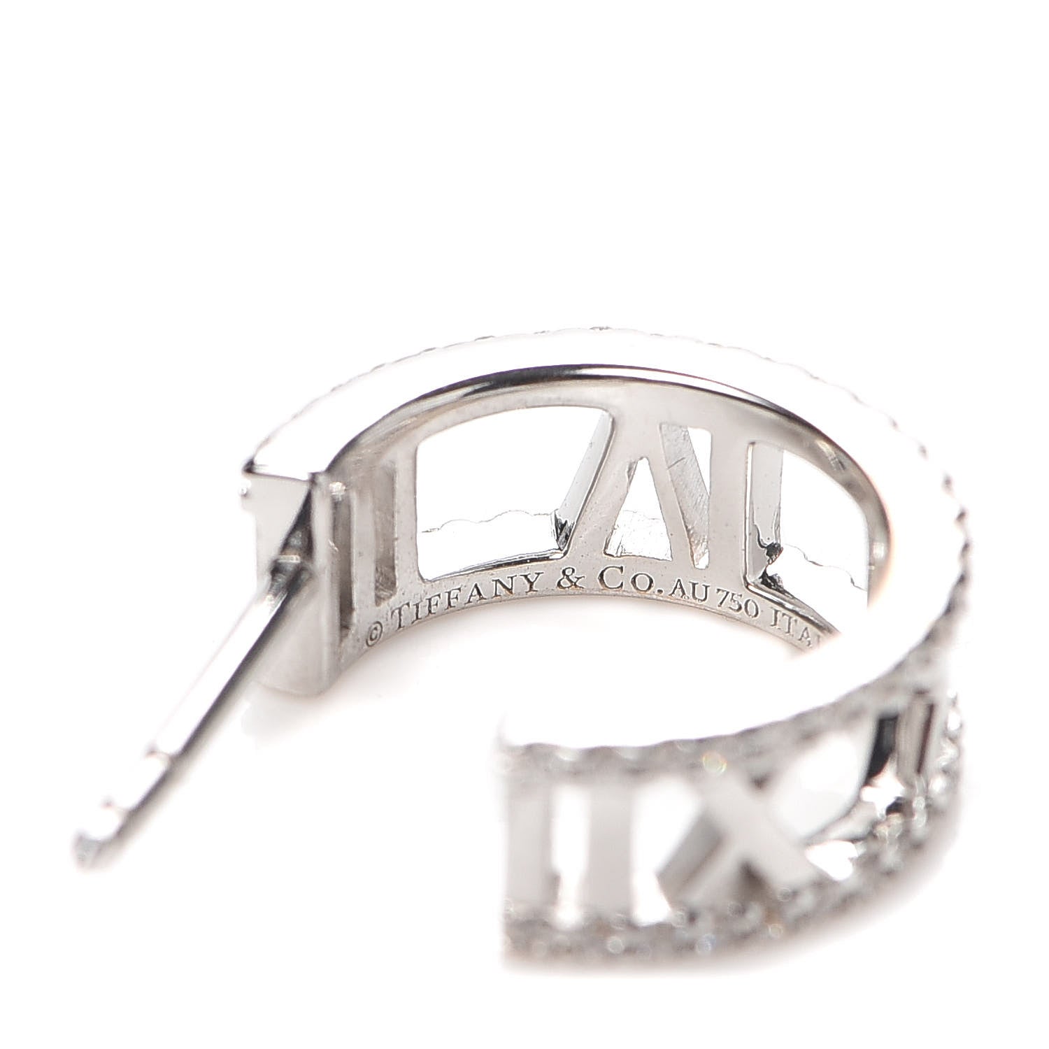 Tiffany 18K White Gold Diamond Atlas Open Hoop Earrings 4 of 5