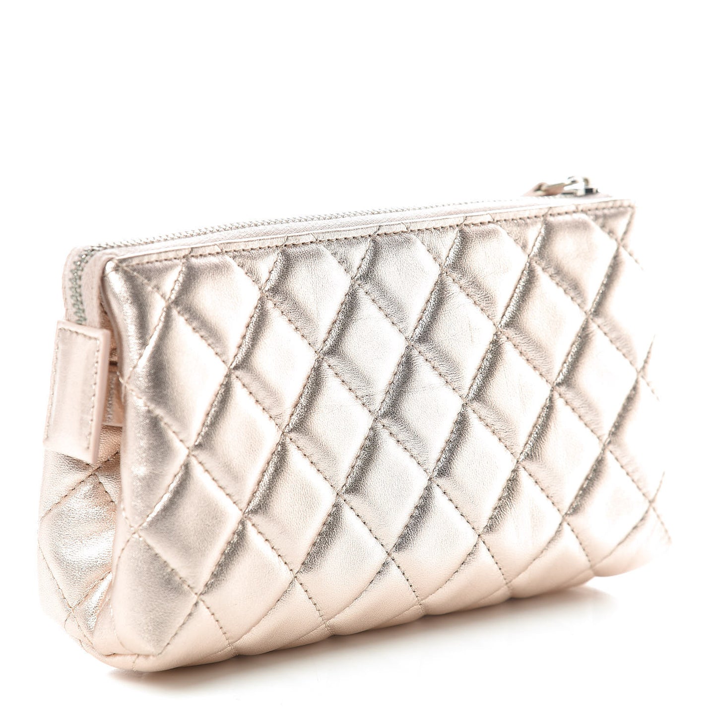 Metallic Lambskin Quilted Cosmetic Pouch Light Pink