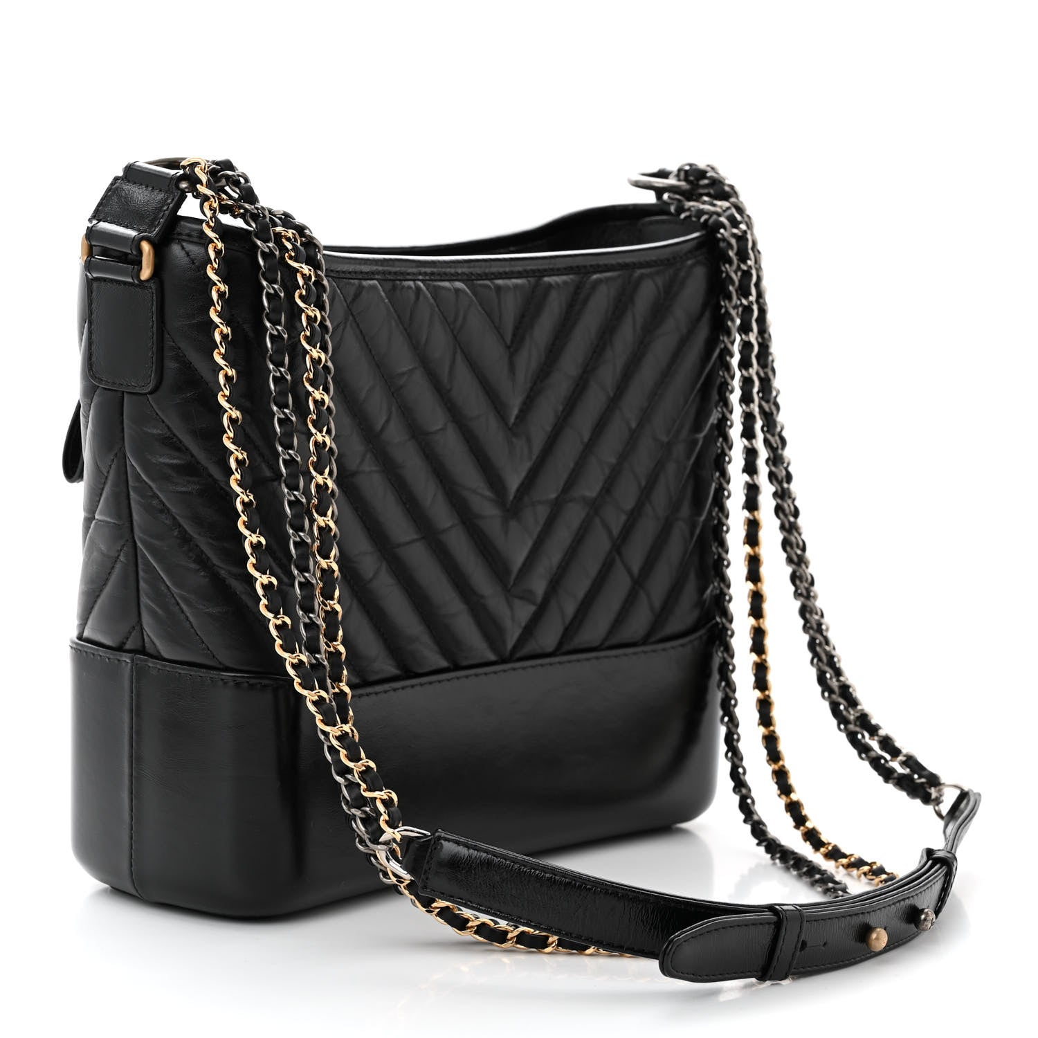 Chanel Aged Calfskin Chevron Quilted Medium Gabrielle Hobo Black 3 of 12