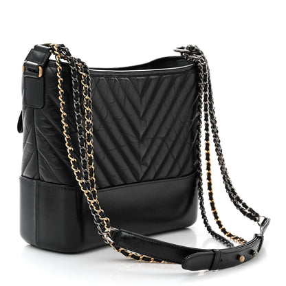 Chanel Aged Calfskin Chevron Quilted Medium Gabrielle Hobo Black 3 of 12