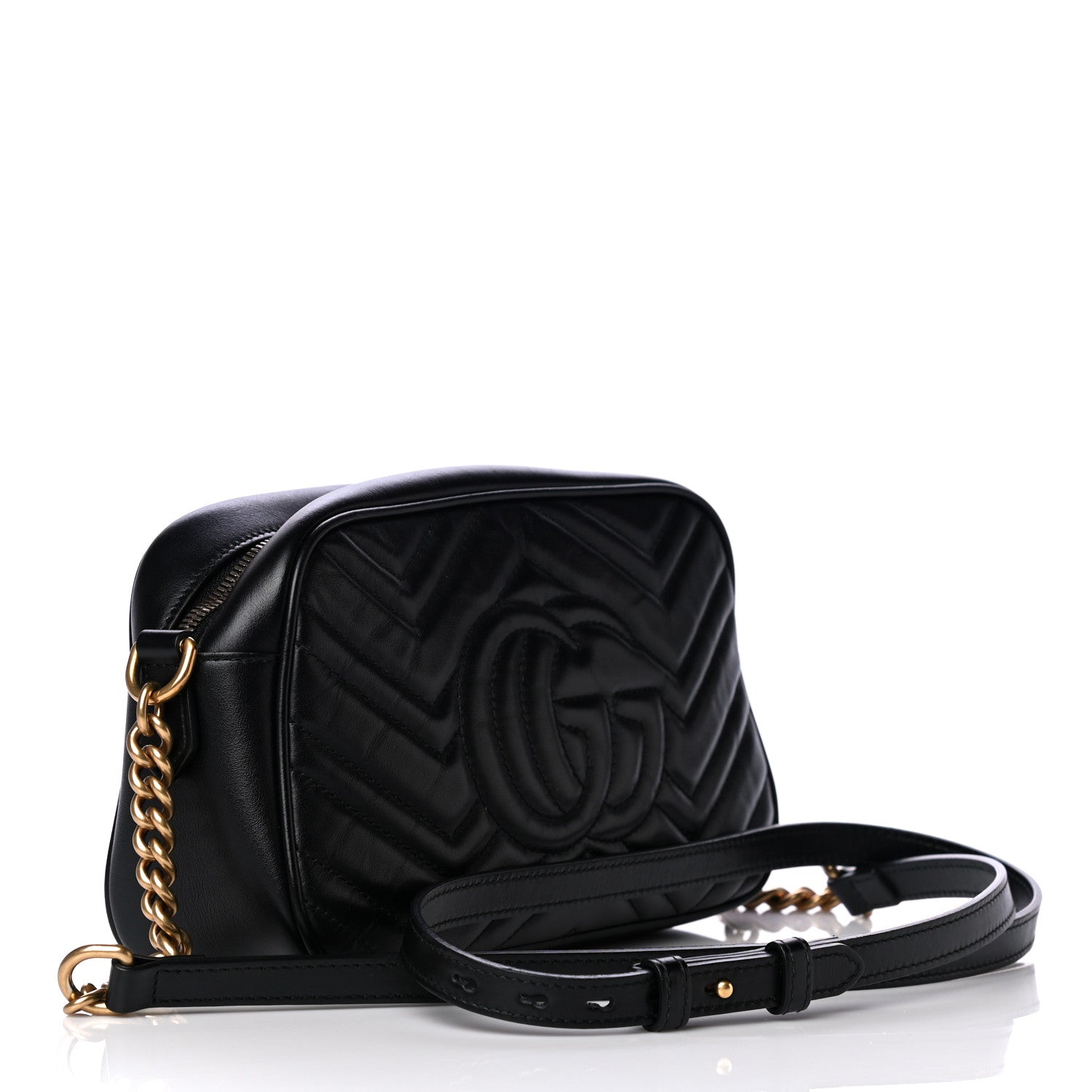 Gucci Calfskin Matelasse Small GG Marmont Chain Shoulder Bag Black 3 of 11