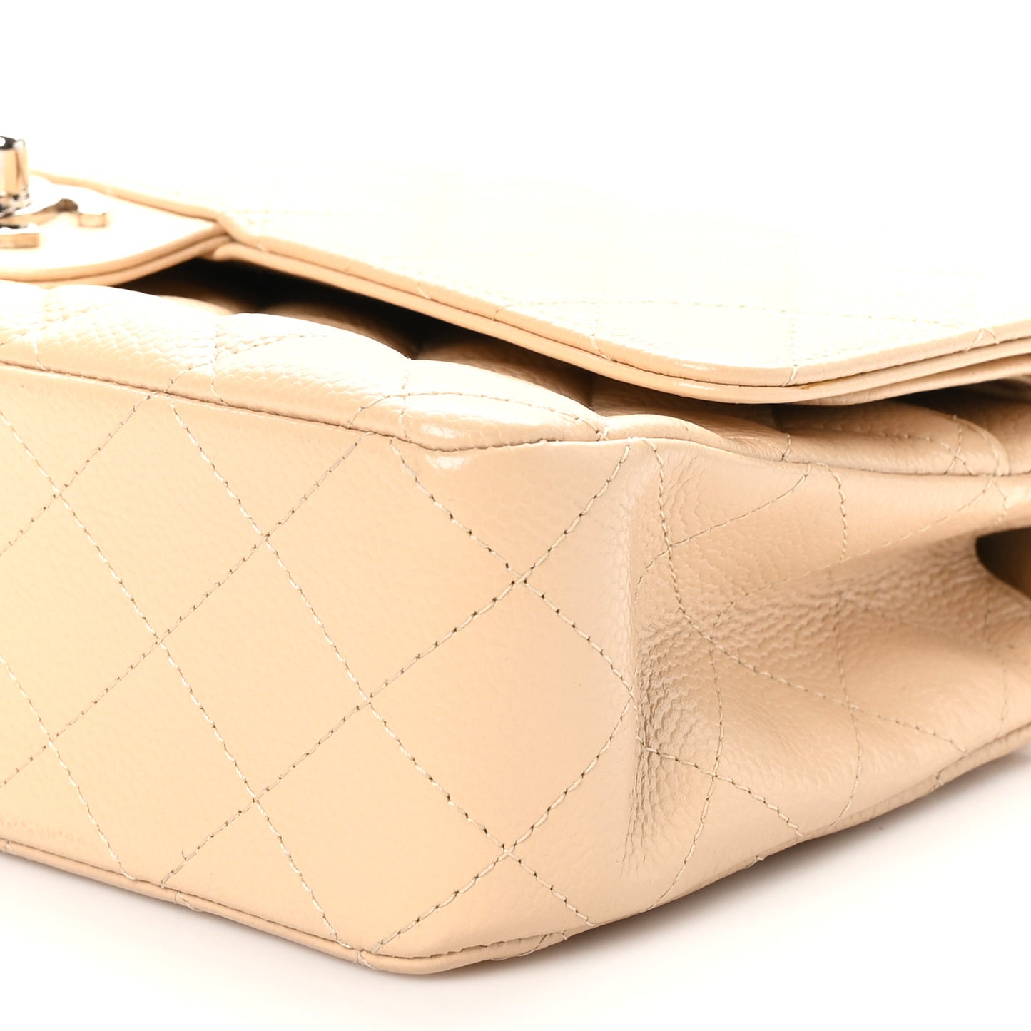 Caviar Quilted Medium Double Flap Beige Clair
