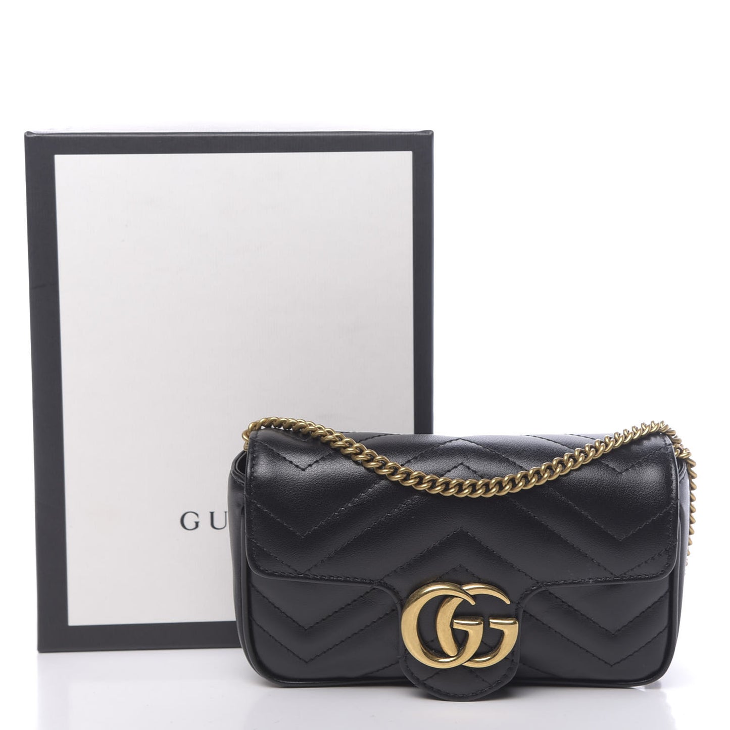 Calfskin Matelasse Super Mini GG Marmont Shoulder Bag Black