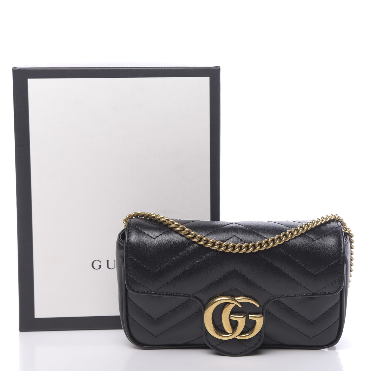 Gucci Calfskin Matelasse Super Mini GG Marmont Shoulder Bag Black 11 of 11