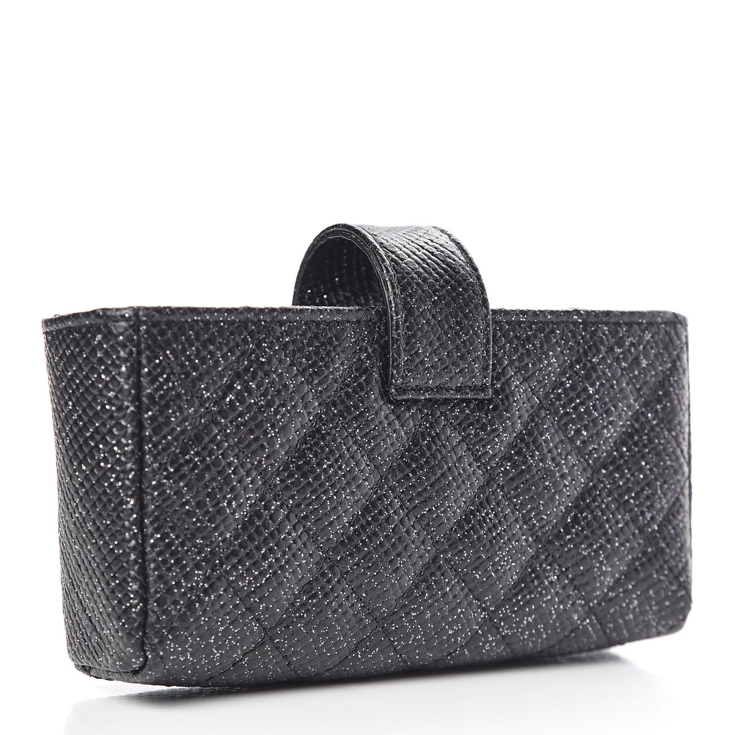 Chanel Glittered Calfskin Quilted Mini Phone Holder Clutch Black 3 of 8