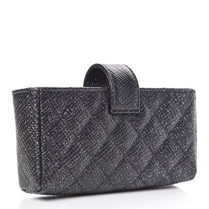Chanel Glittered Calfskin Quilted Mini Phone Holder Clutch Black 3 of 8