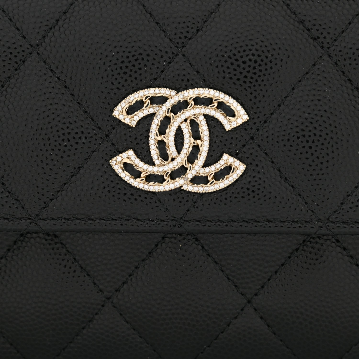 Chanel Caviar Quilted Crystal CC Large Gusset Flap Wallet Black 9 of 10