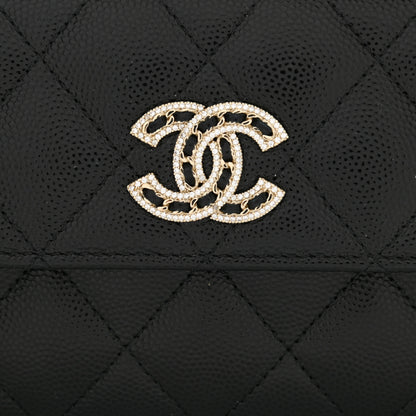Chanel Caviar Quilted Crystal CC Large Gusset Flap Wallet Black 9 of 10