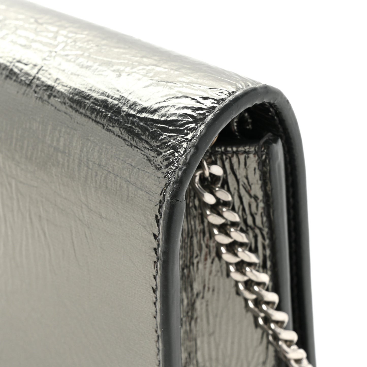 Metallic Crackled Calfskin Kate Monogram Tassel Chain Wallet Antracite Black