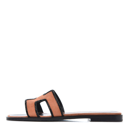 Hermes Suede Goatskin Crystal Oran Sandals 36 Rose Bubinga Black 1 of 13