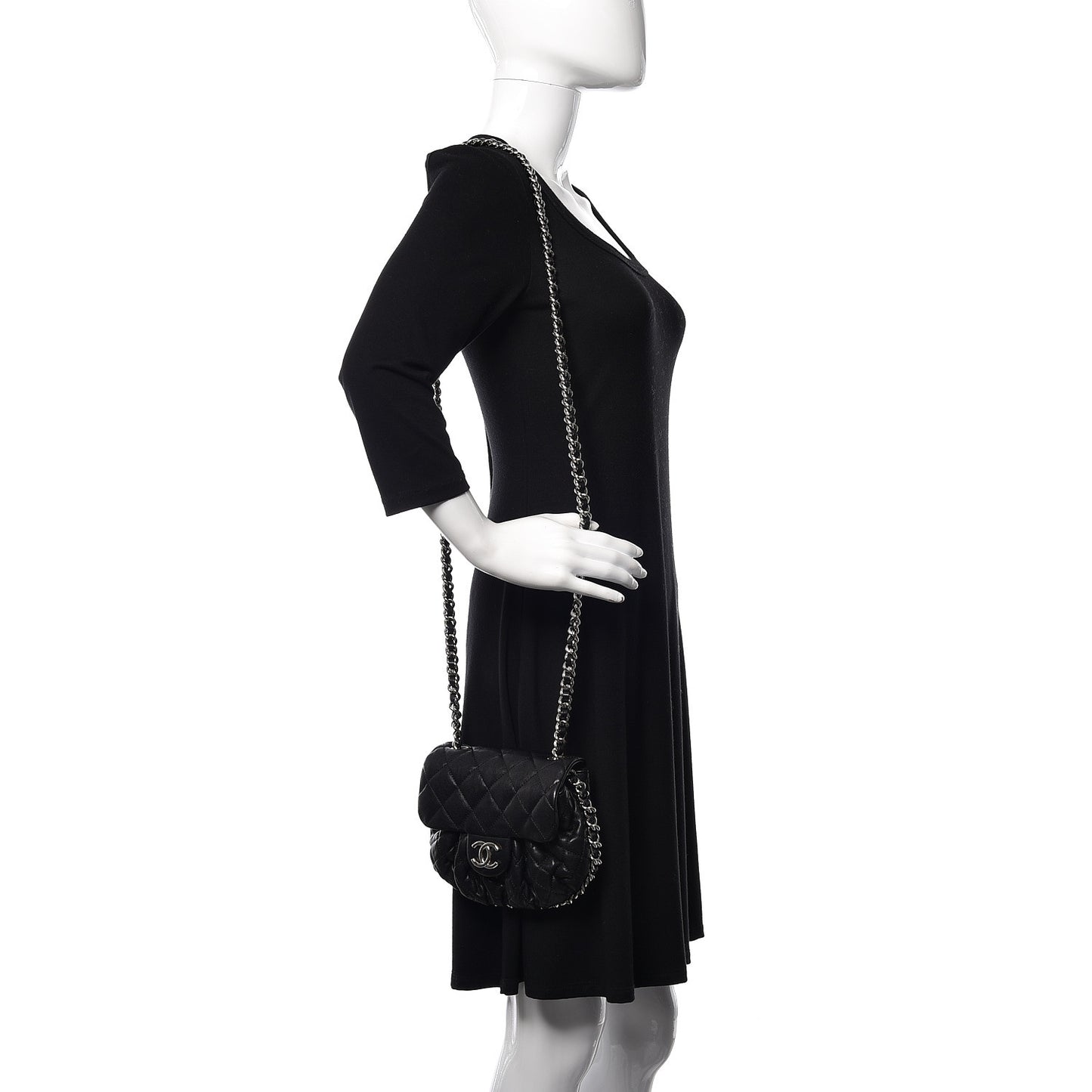 Washed Lambskin Quilted Mini Chain Around Flap Black