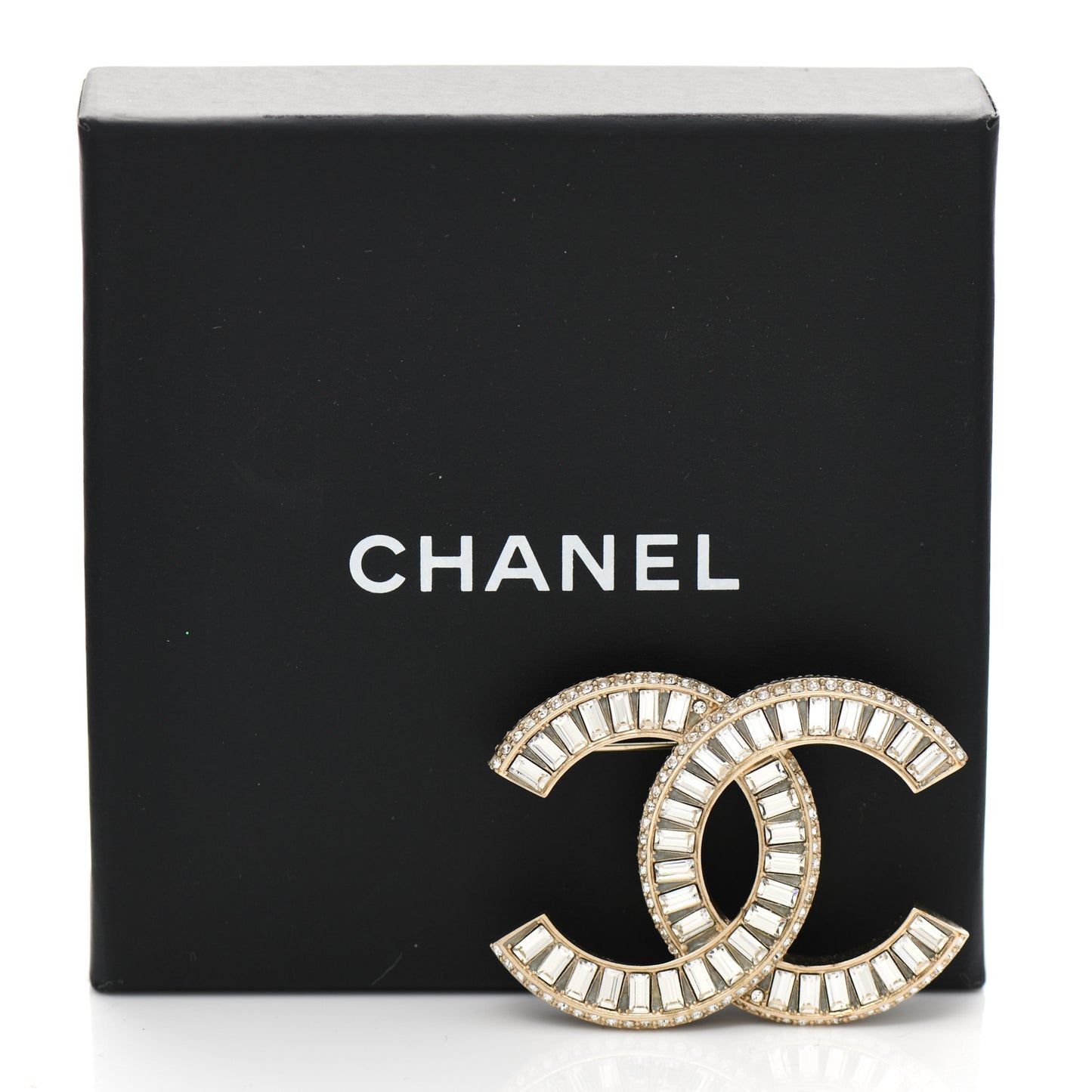 Baguette Crystal CC Brooch Gold