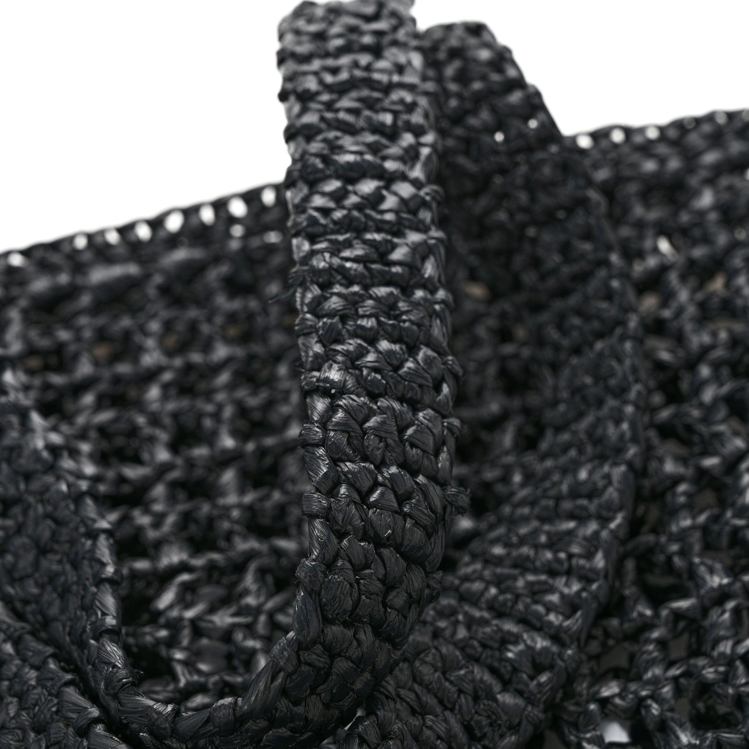 Prada Yarn Raffia Effect Crochet Logo Embroidered Tote Bag Black 10 of 10