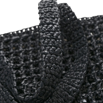 Prada Yarn Raffia Effect Crochet Logo Embroidered Tote Bag Black 10 of 10